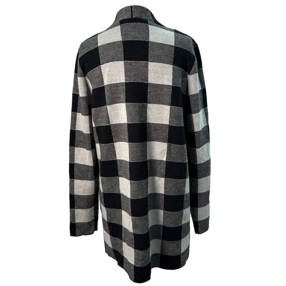 Talbots Merino Wool Buffalo Check Open Front Cardigan Sweater Medium - Picture 5 of 7